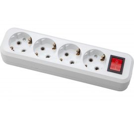 Розеточная колодка АБК-СИЛА 4 гнезда с заземлением и выключателем 16А/220В белая 1 шт 5402504 