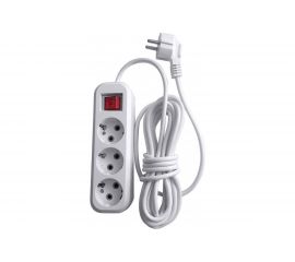 3-местный удлинитель STEKKER с заземлением с выключателем, 3x0,75мм2, 7м, 10А, У10А-002, белый HM03-31-07 39200 