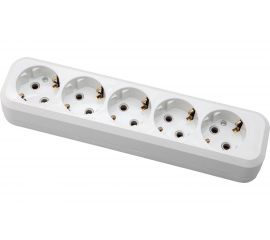 Розеточная колодка АБК-СИЛА 5 гнезд с заземлением 16А/220В белая 1 шт 5402405 