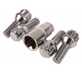 Болты секретки M12x1.25x28 мм, конус 5 луч 1 кл хром 001, 4 шт SKYWAY S10701001 