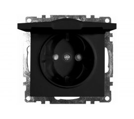 1-местная розетка STEKKER с крышкой с защитными шторками, механизм с заземлением, Катрин, GLS16-7112-05, черный 39608 