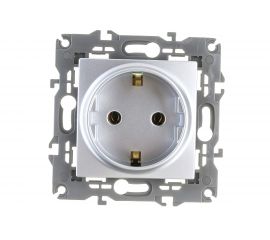 Розетка ЭРА Elegance 2P+E Schuko, 16A-250В, IP20, алюминий 14-2101-03 Б0034266 