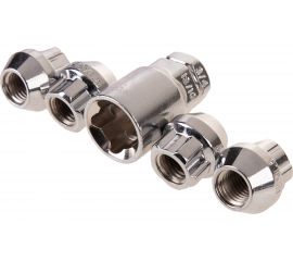 Гайки секретки M12x1.50, 21 мм, конус откр 5 луч 1 кл, хром 002, 4 шт SKYWAY S10702002 