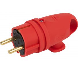 Каучуковая вилка ЭРА с заземлением VX11-R-IP44 16А IP44 с кольцом, угловая красная, Б0055417 