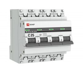 Автоматический выключатель EKF PROxima ВА 47-63, 4P, 25А, C, 4,5kA, SQ mcb4763-4-25C-pro 