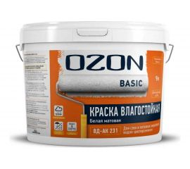 Акриловая интерьерная краска OZON ВД-АК 231 (влагостойкая; белая; 9 л; 14 кг) ВД-АК-231-14 