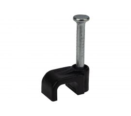 Пластиковая плоская скоба с гвоздем REXANT 6x4 мм, черная, 50 шт. 07-4206-1 