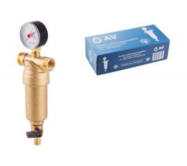 Магистральный фильтр AV Engineering самопромывной, 1/2"", 100 мкм с манометром AVE115701 