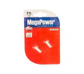 Автолампа MEGAPOWER T5 W2x4.6d 3 SMD 3020 WHITE блистер с тестером 2шт 6000K 21лм 12V 1 25 50115 