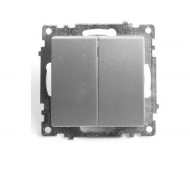 2-клавишный выключатель STEKKER (механизм), GLS10-7104-03, 250V, 10А, серия Катрин, серебро 39578 