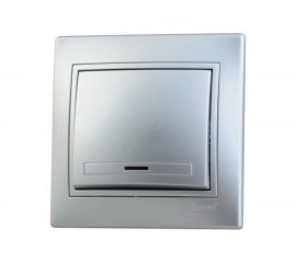 Выключатель Lezard MIRA, с подсветкой, серый металлик, со вставкой, 701-1010-111 