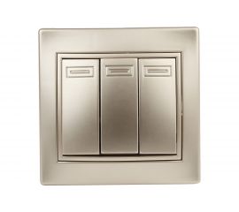 Тройной выключатель Intro 110604 10А, 250В, IP20, СУ, Plano, шампань Б0030051 