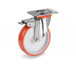 Колесо с нержавеющей вращающейся опорой, пластиной крепления и передним тормозом (125 мм; 220 кг; INOX) Tellure rota 606703 