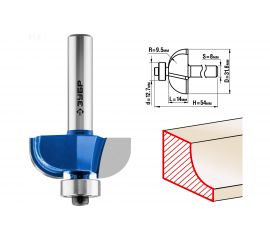 Фреза кромочная калевочная №2 ПРОФЕССИОНАЛ (31.8х14х54 мм; R9.5 мм; хвостовик 8 мм) Зубр 28702-31.8 