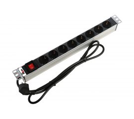 Блок розеток ЦМО Rem-16, с выключателем, 8 Schuko, 16A, алюминий, 19, шнур 3м R-16-8S-V-440-3 