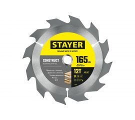 Пильный диск по дереву STAYER Construct 165x20/16 мм, 12Т, технический рез 3683-165-20-12_z01 