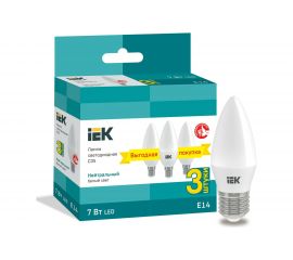 Лампа IEK LED C35 свеча 7Вт 230В 4000К E14 3шт/упак LLE-C35-07-230-40-E14-3 
