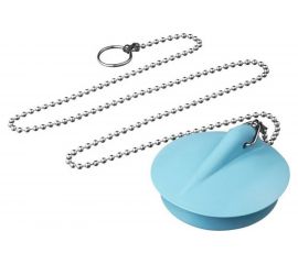 Пробка для ванн, раковин СУПРИМПЛАСТ голубая, диаметром 40 мм, с латунной цепочкой 50 см 1DVR40_04_02Z50H 