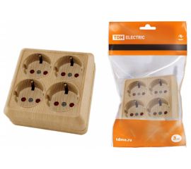 Четырехместная розетка TDM 2П+3 открытой установки IP20 16A с защитными шторками сосна Ладога SQ1801-0423 