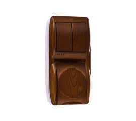 Выключатель и розетка Lezard, NATA, 2-х клавишный, с/з, с крышкой, сосна, вертикальный, 710-0800-173 