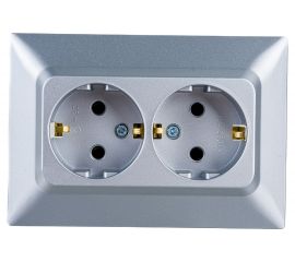 Розетка NE-AD 2-гнезда с заземлением, керамика, 16А, 250В, Aras, Серебро, 93-122-85-P 