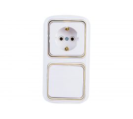 Блок Bylectrica 1 выключатель + розетка с заземляющим контактом скрытой установки, серия ГАРМОНИЯ ЛЮКС, белый, В-РЦ-495 з 