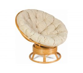 Кресло для отдыха Garden story Папасан 110 см, натуральный ротанг, медовый каркас, бежевая подушка Р110Н 