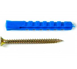 Набор для крепления ВИРТУОЗ дюбель 6х60 К, шуруп 4х70 потайная головка, желтый цинк, 12 шт. 00330 