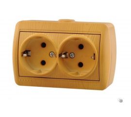 Двойная розетка Lezard NATA с заземлением, закрытый корпус, керамика, ольха 710-0700-127 