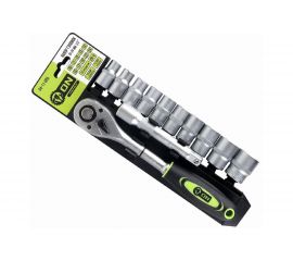 Набор головок ON 10-24 мм, 12 предметов, 1/2"" головки, удлинитель и трещотка 72 зуба, Cr-V 04-11-005 