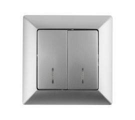 Двойной выключатель с подсветкой, Intro 410503 10А, 250В, СУ, Solo, алюминий Б0043293 