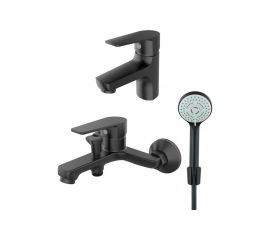 Набор смесителей Orange Loop черный матовый, с душевыми аксессуарами M26-311b 
