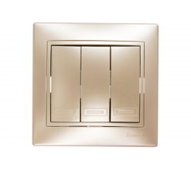 Тройной выключатель Lezard MIRA, жемчужно-белый перламутр, со вставкой, 701-3030-109 