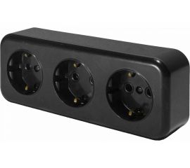 3-местная розетка STEKKER с заземлением PST16-51-20 RA 16-343-Ч, пластик АВС, 16А, IP20, черный 39698 