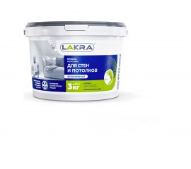 Краска для стен и потолков ЛАКРА акриловая, белоснежная, 3 кг 8306467 ЛА-00000037 