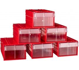 Пластиковый короб СТЕЛЛА-ТЕХНИК 140x250x100 мм, комплект 6 штук C-2-К6-красный-прозрачный 