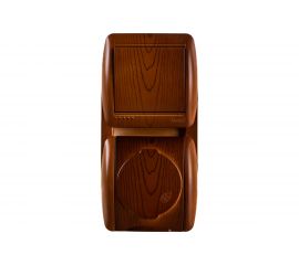 Выключатель и розетка Lezard NATA с заземлением, с крышкой, сосна, вертикальный 710-0800-172 