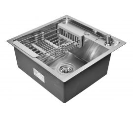 Кухонная мойка из нержавеющей стали WISENT 5050 50x50 см, c раздвижным коландером и дозатором WS35050/W302644/W405A/WGER010 