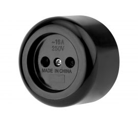 Штепсельная карболитовая розетка REXANT открытой установки без заземления 16 А черная 11-8980 