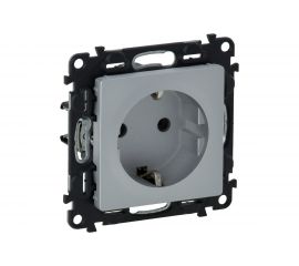 1-местная розетка Legrand Valena LIFE DIY Алюминий с заземлением со шторками, безвинтовой зажим 753620 
