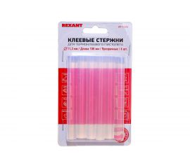 Клеевые стержни в блистере (6 шт; 11х100 мм; прозрачные) REXANT 09-1225 