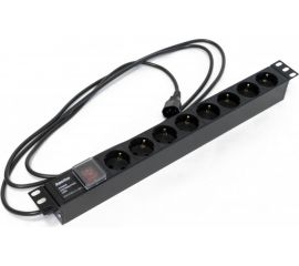 Горизонтальный блок розеток Hyperline для 19"" шкафов 8 розеток Schuko, черный, 397035 