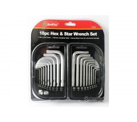 Набор длинных Г-образных ключей AmPro T10-T50; М15-М10, 18 предметов T22947 