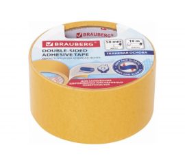 Клейкая двухсторонняя лента BRAUBERG 50 мм х 10 м, тканевая основа 606427 