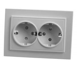 Розетка STEKKER 2-местная с/з, 220В, 16А с защитной шторкой, серия Эрна, белая 39054 