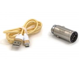 Автомобильное зарядное устройство BYZ 2хUSB-А, 2.4 А, кабель BL-695 AM-microBM, серебро 23750-YL-823Sm 
