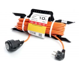 1-местный удлинитель-шнур на рамке STEKKER с заземлением HM04-01-10, 3х1.0мм2, 10м, 10А, Home, оранжевый 39627 