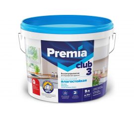 Влагостойкая краска для стен и потолков PREMIA белая, база А, ведро 9л О03900 
