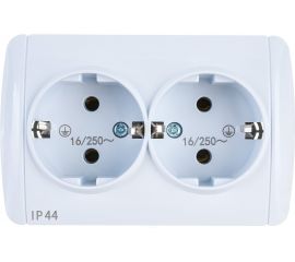 Двухместная розетка UNIVersal Клио IP44, с заземлением, открытой устанвоки, 16А, 220В, белая еврослот К2231 