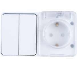 Блок: розетка с заземлением со шторками 16А 250B и 2-клавишный выключатель 10А Schneider Electric AtlasDesign AtlasDesign PROFI IP54 открытой установки ATN540174 